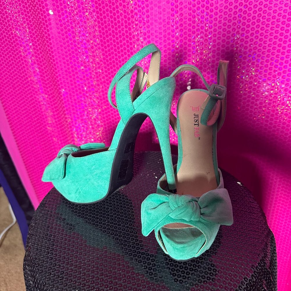 turquoise platform heels